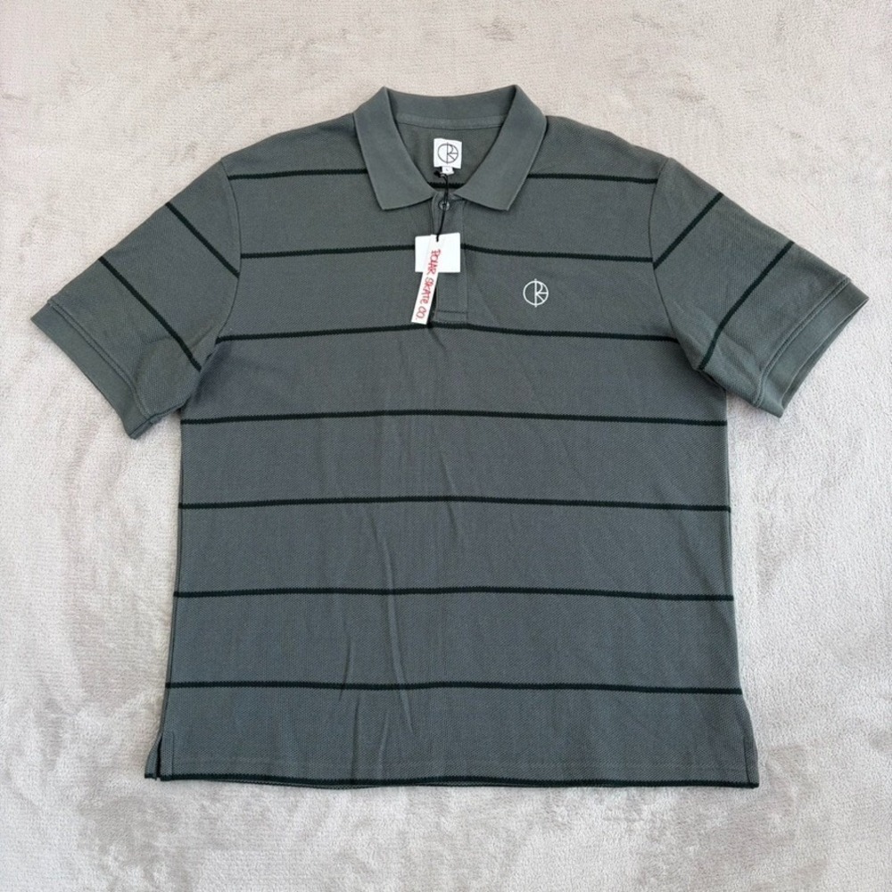 POLAR SKATE Co Polo Shirt‎ in Grey Black Striped Men Large Designer NWT $139